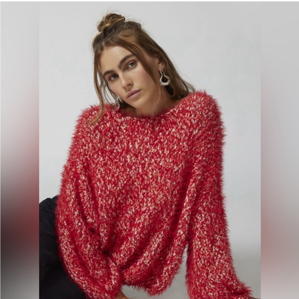 UO Jamie fuzzy red white Sweater
